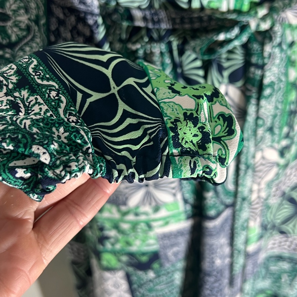 Green patchwork print loft small women’s belted m… - image 6